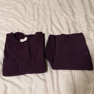 Cozy Earth Waffle Knit Bamboo Lounge Set Plum Henley Top Jogger Pants Size M
